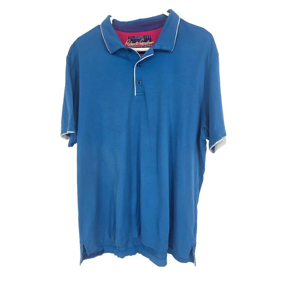 Robert Graham Large Mens Polo Shirt Blue Short Sleeve Top